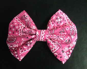 Bandana Bow, Pink Bandana Hair Bow, Large Country Hair Bow, Cowgirl Hair Bow, Country Fair Hair Bow