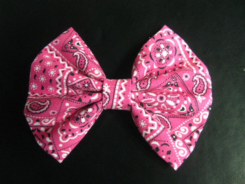 Bandana Bow, Pink Bandana Hair Bow, Large Country Hair Bow, Cowgirl Hair Bow, Country Fair Hair Bow image 1