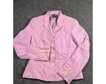 Vintage Lauren Ralph Lauren 100% Silk Blazer Jacket Size 4 Pink Lilac 4-Button