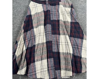 Vintage 70s ILGWU Plaid Pleated Midi Skirt Womens Small USA Made Dark Academic