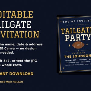 Editable Tailgate Invitation Template, Football Party Invite, Game Day Watch Party Invitation, Canva Editable Invite, 5x7 Invite