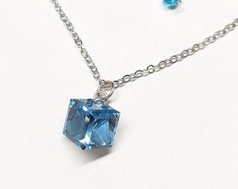 Marvel Avengers Tesseract inspired Swarovski Crystal Necklace - Aquamarine infinity stone V2