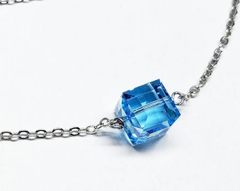 Marvel Avengers Tesseract inspired Swarovski Crystal Necklace - Aquamarine infinity stone