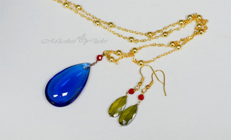 Large Howl/'s Moving Castle Blue Crystal Necklace