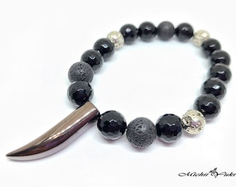 Marvel Black Panther Wakanda inspired Fang black onyx and silver bracelet