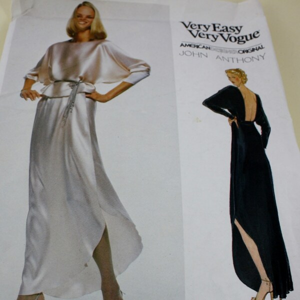 1970s Sewing Pattern Vogue 2075 John Anthony American Designer - Evening Top, Wrap Skirt, Evening Gown - Size 12, Bust 34 - Backless