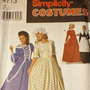 Costume Sewing Pattern Simplicity 9713 Misses Victorian Puritan Dress, Centennial, 18th Century Dress, UNCUT, Size 4-6-8