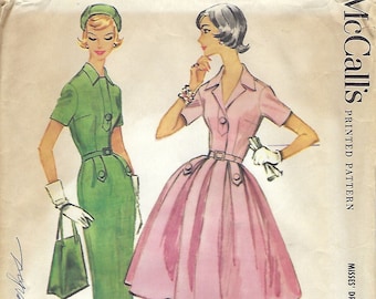 50s Dress Sewing Pattern, McCalls 5238, Full or Slim Skirt Dress, Size 12, Bust 32