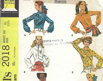 Vintage McCall's Sewing Pattern 2018 Misses Blouse Size 10