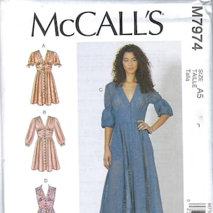 McCalls M7974, Button-Front Dress UNCUT, Misses' Dress Sewing Pattern