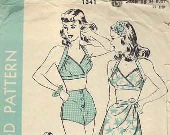 1950 Vintage Sewing Pattern B33 BATHING SUIT & SKIRT (RR975) - The Vintage  Pattern Shop