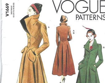 Vogue Sewing Pattern V1669, Outerwear Retro Coat Sewing Pattern, Vogue Design Original Retro 1949