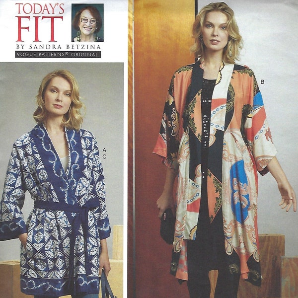 Vogue V1610 Easy Sewing Pattern, Kimono Pattern, Loose Fit Robe, Belt, Designer Sandra Betzina, UNCUT