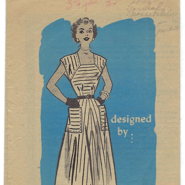 1950s Dress Sewing Pattern, Anne Adams R4756 Bust 32, Vintage Mail Order Pattern