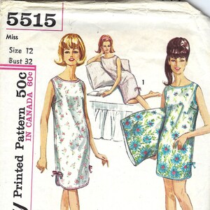 May include: A sewing pattern for a sleeveless nightgown with a floral print. The pattern is for size 12 and bust 32 inches. The pattern is suitable for border print fabrics.
