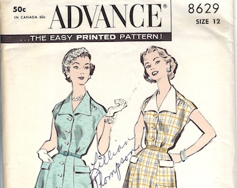 Vintage 1950s Misses' Dress Sewing Pattern Advance 8629 Bust 32" Size 12
