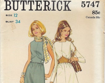 1970s Shaped Waist Dress Pattern Butterick 5747 Size