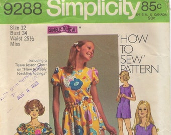 Simplicity 9288 1970s Skirt in Two Lengths & Playsuit, Bust 34, Vintage Sewing Pattern