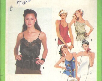 Simplicity 9296 1970's Lined or Unlined Bias Camisoles Sewing Pattern