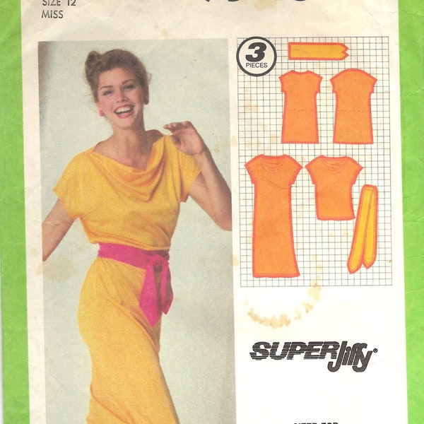 Simplicity 9348 Draped Cowl Neckline Dress Vintage Sewing Pattern Size 12 Bust 34