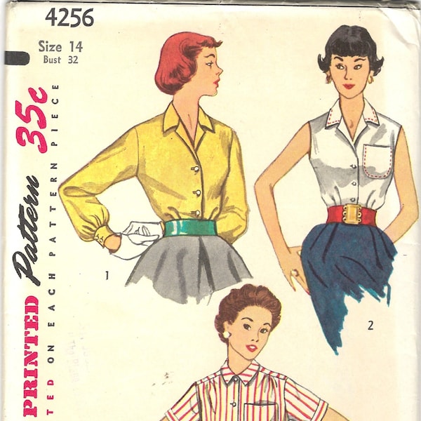 Simplicity 4256 Sleeveless Blouse Pattern, Vintage Blouse Sewing Pattern, Bust 32, Uncut
