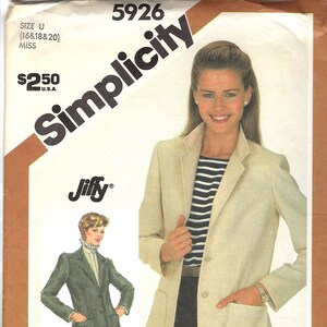 Simplicity 5926 Miss Jiffy Unlined Jacket Sewing Pattern, Bust 38-40-42 UNCUT