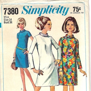 Simplicity 7380 Misses A-Line Dress with Bias Roll Collar Vintage Sewing Pattern, Bust 34