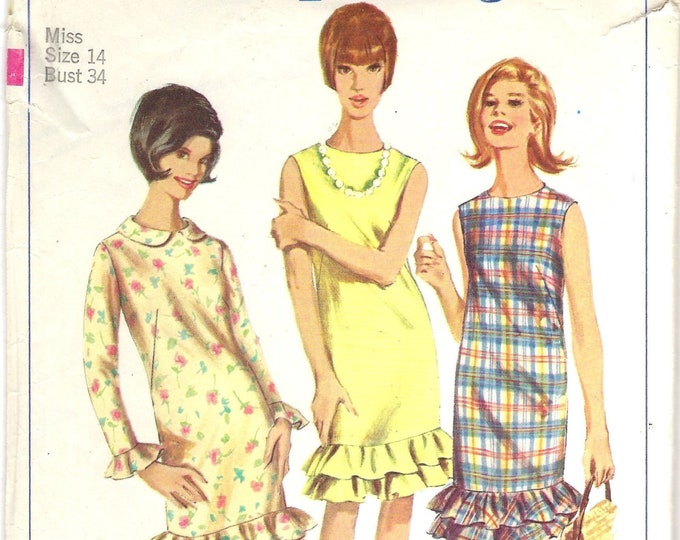 Simplicity 7845 60s Dress Sewing Pattern, Size 14 1/2 Bust 37 Etsy