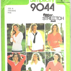 UNCUT Vintage 70er Jahre Rapport Einfachheit 9044 Strickmuster Oberteile Schnittmuster, Größe 10 12 14 Brust 32,5 34 36&quot;