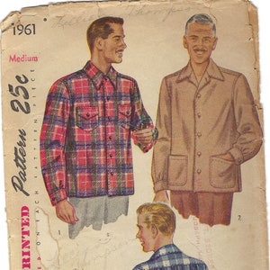 Simplicity 1961 1950s Men&#39;s Shirt Sewing Pattern, Size Medium Chest 38-40