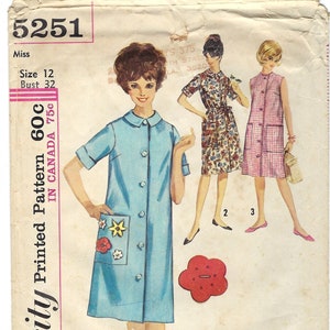 1960s House Dress Simplicity 5251 Vintage Sewing Pattern Size 12 Bust ...