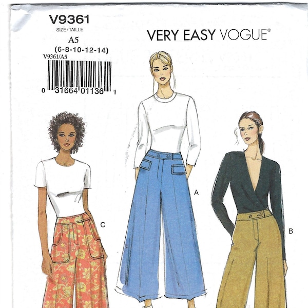 Vogue V9361 Palazzo Pants, Wide Legged Pants Sewing Pattern, Very Easy Vogue