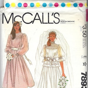 Vintage 80&#39;s McCalls 7893 Misses&#39; Wedding Gown, Bridesmaid Gown, Size 8, Bust 31.5