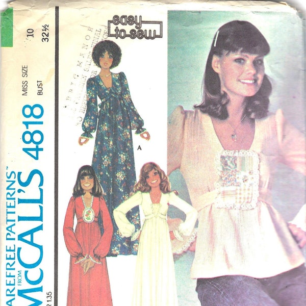 Vintage 70s McCalls 4818 Misses Maxi Dress & Top  Pattern, Prairie Style, Cottage Core, Size 10 Bust 32.5