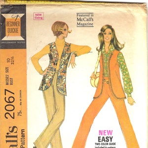 1960s Misses Vest and Pants, McCalls 2067 Size 10 Bust 32 1/2 Sewing Pattern