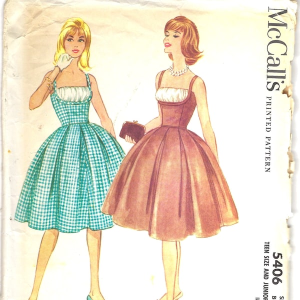 Simplicity 5406 Camisole Top Dress, Four Gore Box-Pleated Skirt, Sewing Pattern, Brigitte Bardot Style, Size 14T Bust 34, Original Not a PDF