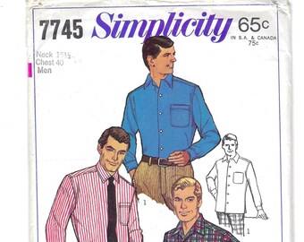 Simplicity 7745 1960s Men's Shirt Sewing Pattern