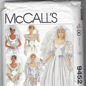 Vintage 80&#39;s McCalls Wedding Gown Sewing Pattern, Fitted Bodice, Size 6-10