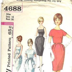 Simplicity 4688 Vintage 1960s Sewing Pattern, Dress And Jacket Size 16 Bust 36&quot;