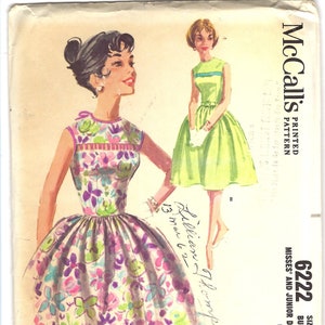 McCalls 6222 60s Full Skirt Dress Sewing Pattern, Sleeveless Dress UNCUT, Size 14 Bust 34