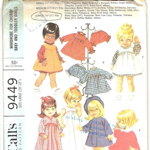 60's McCalls 9449 Baby Doll Clothes Pattern, Coat Hat Dresses Sleepwear