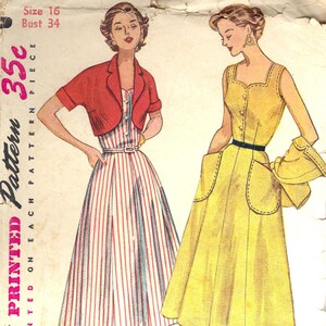 Naaipatroon jaren 1950 Simplicity: Misses Sundress en Bolero, maat 16, buste 34