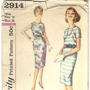 50s Simplicity 2914 Blouson Kleid Vintage Schnittmuster, Größe 16 Oberweite 86