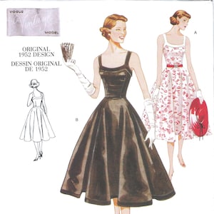 Vogue V2902 Misses' Reissue Circa 1952 Lined Sleeveless Dress Sewing Pattern, Circular Skirt, Uncut
