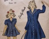 1940er Jahren selten Mädchen Prinzessin Kleid, Sailor Kragen Vintage Muster 2669B Größe 14