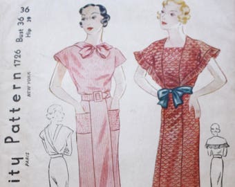 Evening Dress Sewing Pattern, Simplicity 1726, Art Deco Gown, 1930s, Bust 36