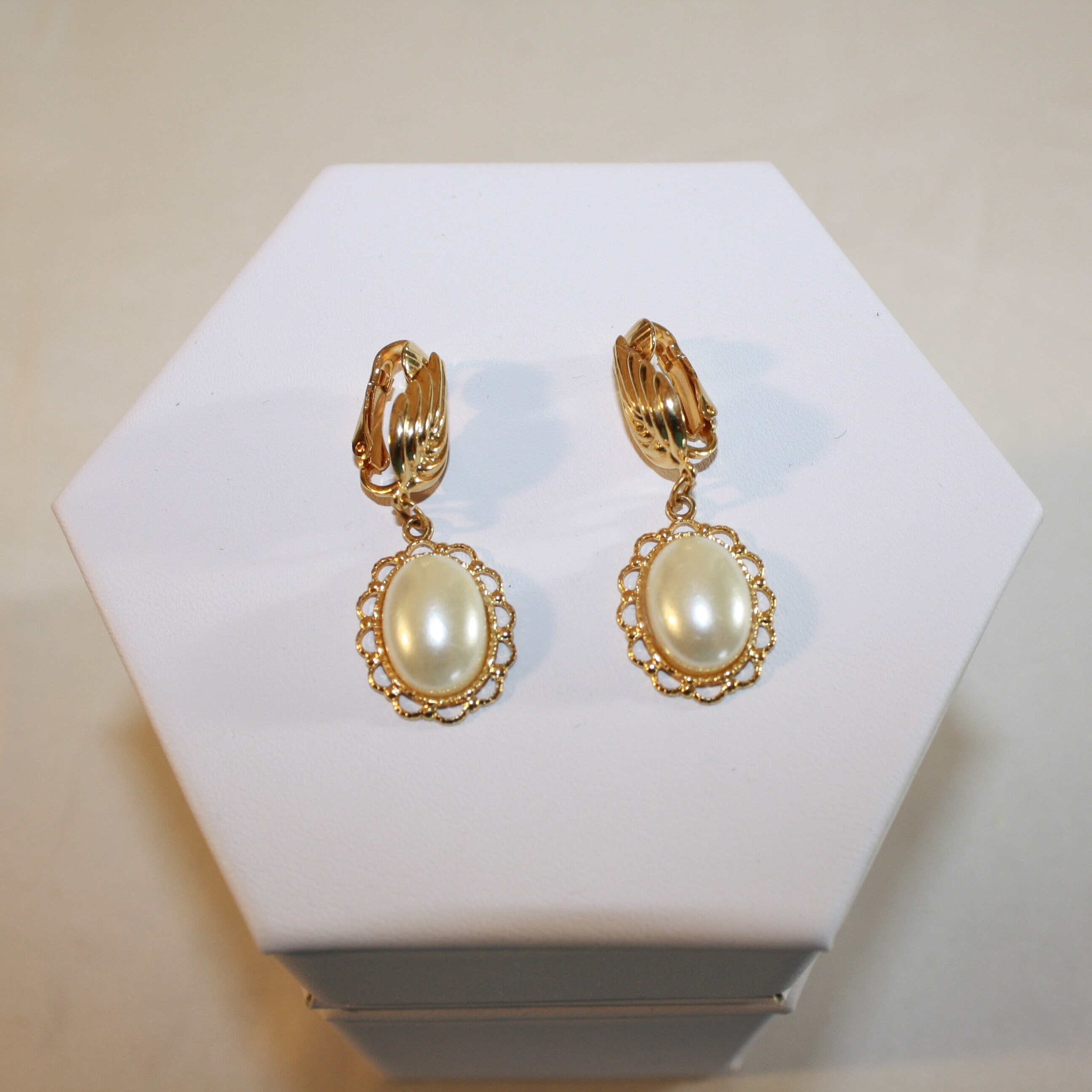 Pearl earrings sale with gold trim