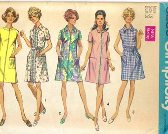 1960s Misses A Line Dress with Front Zipper Closing House Dress, Simplicity 8285 Vintage Sewing Pattern
