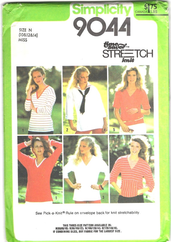 UNCUT Vintage 70s Simplicity 9044 Knit Tops Sewing Pattern Bust
