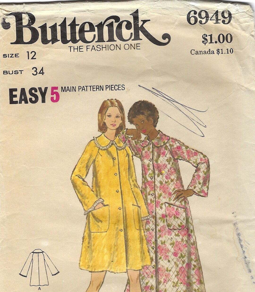 Butterick 6949 Misses Robe Vintage Sewing Pattern, Size 12 Bust 34 - Etsy